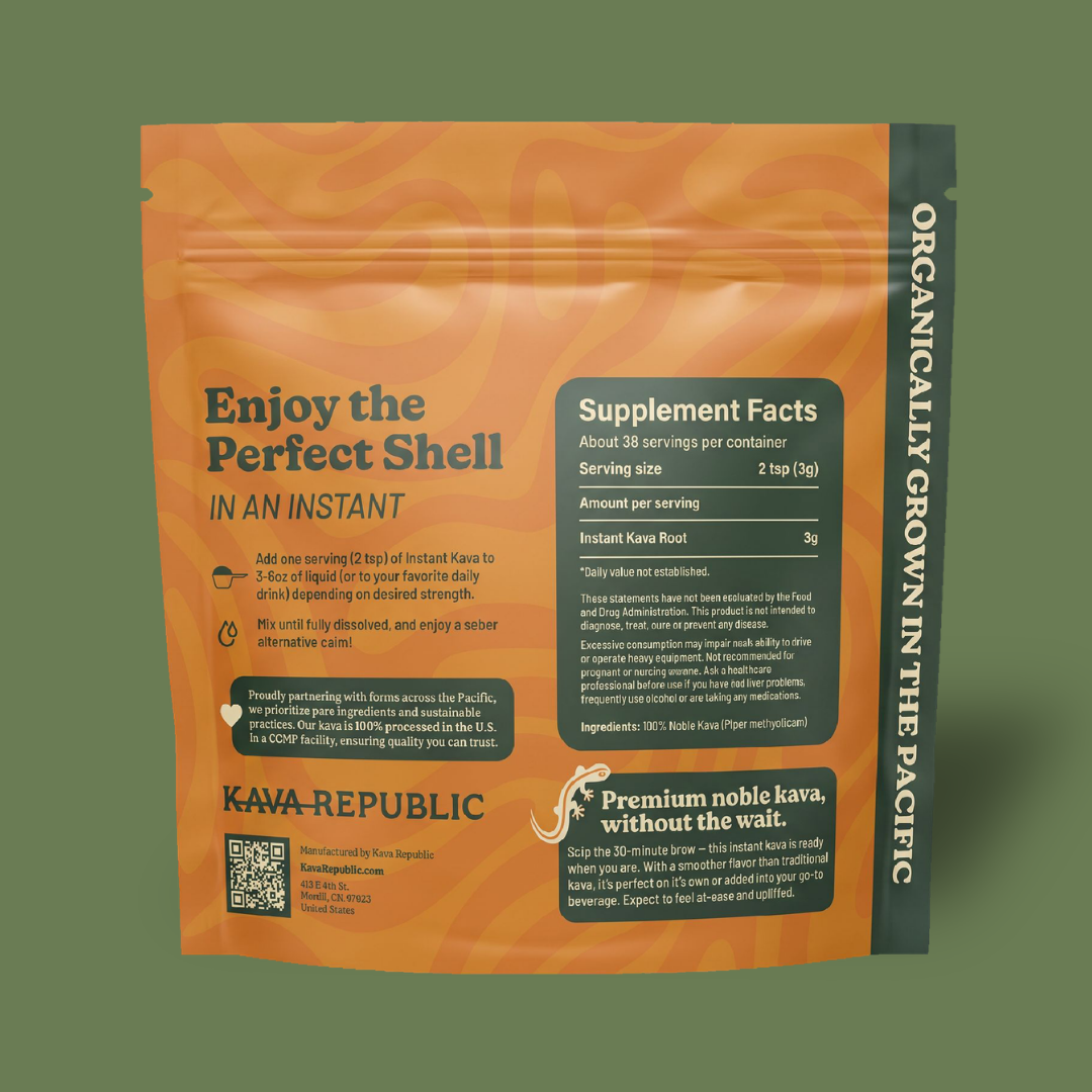 Back of the bag for Kava Republic Instant Vanuatu Kava
