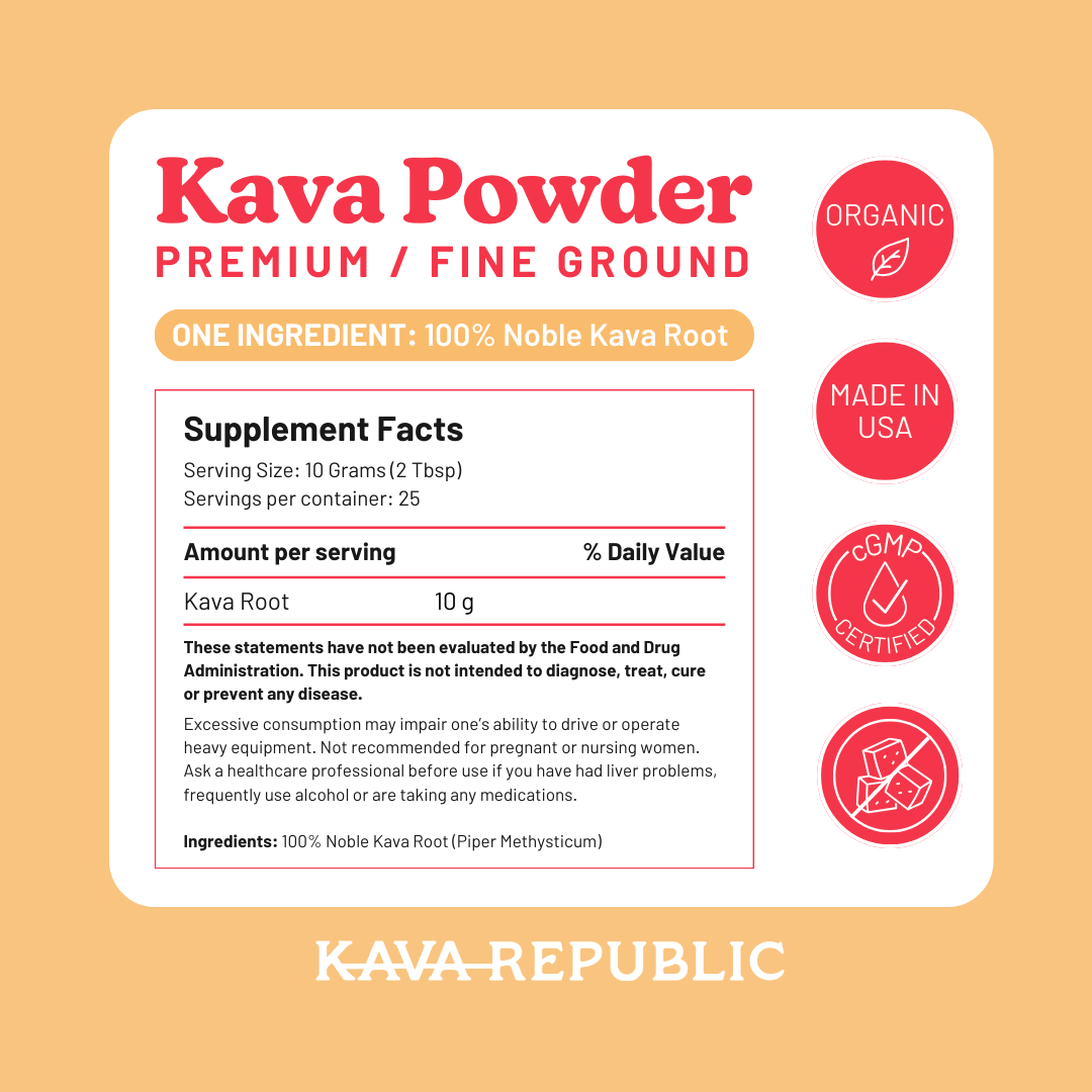Supplement Facts for Kava Republic Noble Hawaii Kava Powder