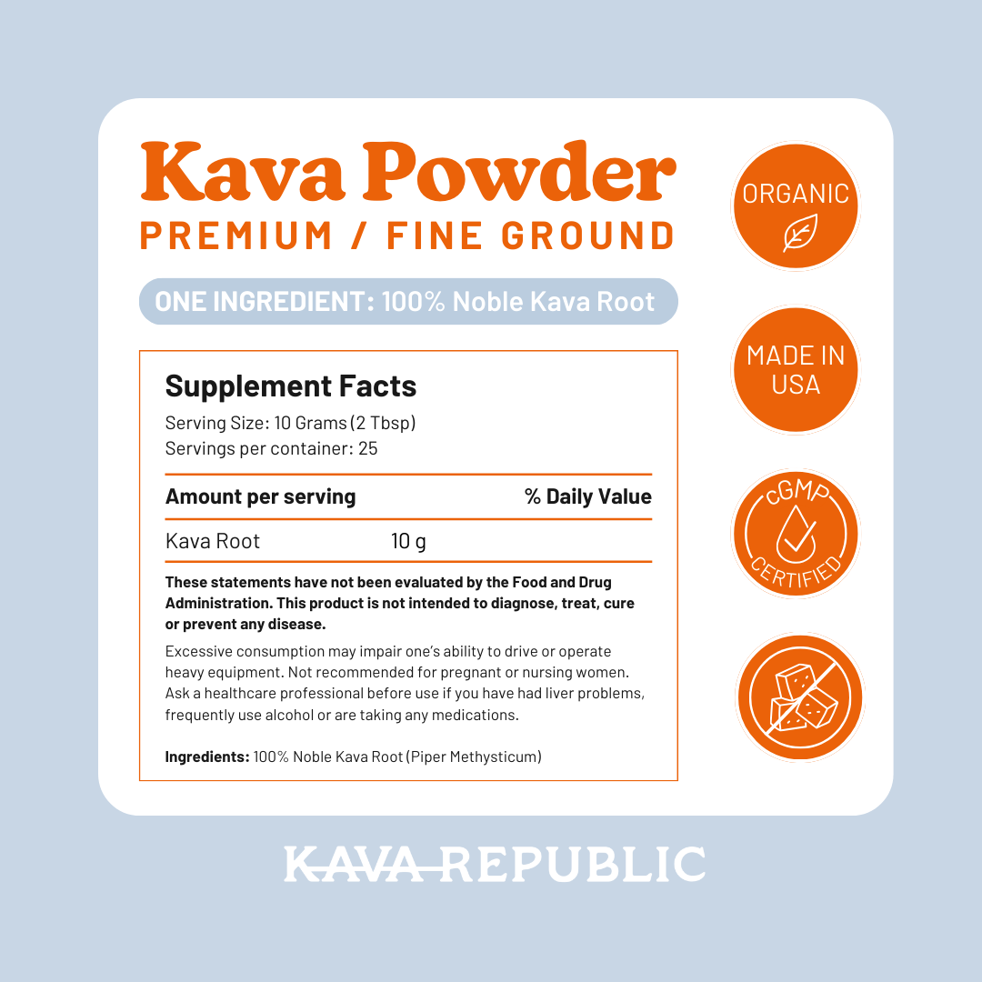 Supplement Facts for Kava Republic Noble Kava Powder Solomon Islands